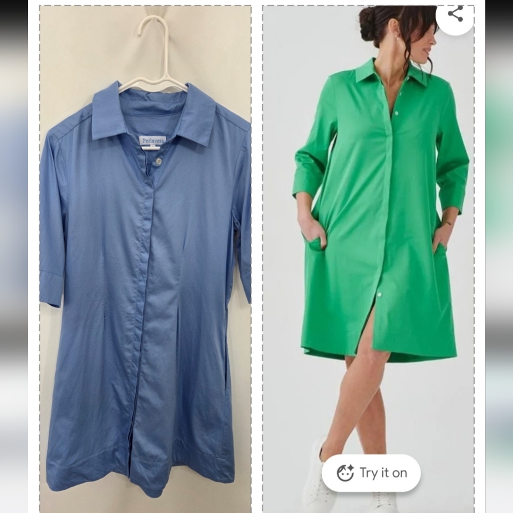 Perlavera Ciamel Button Down Shirt Dress Blue Size Small
